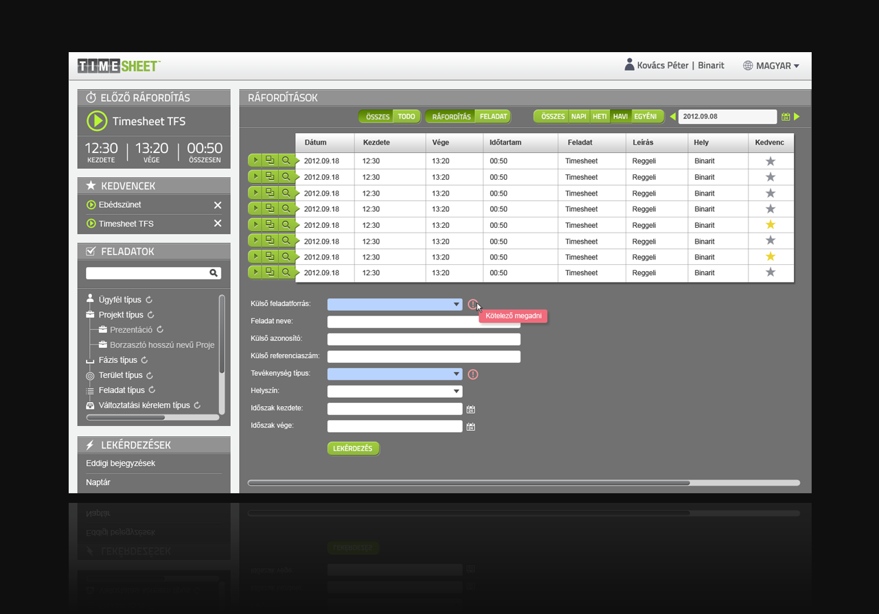 Timesheet user interface