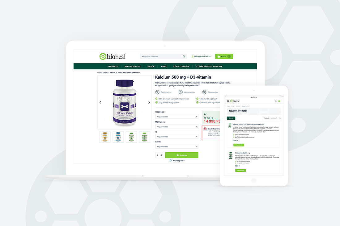Bioheal webshop termékoldal design